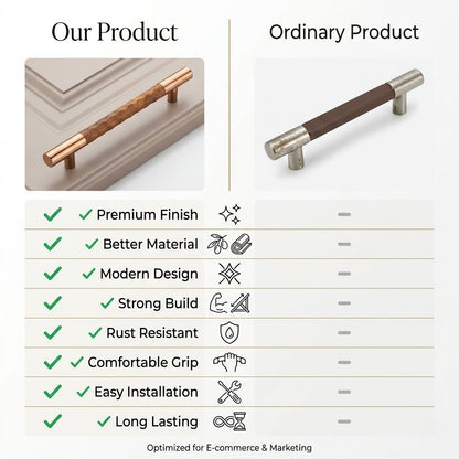 Aethelred Carved Collection Cabinet Bar Pull – Rose Gold & Textured Wood (Size)