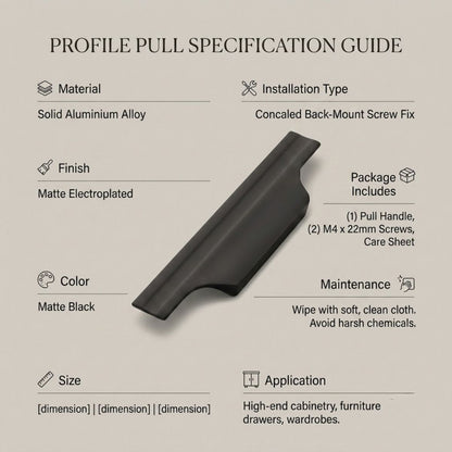 Matte Black Profile Edge Pull - Modern Aluminium Cabinet Handle