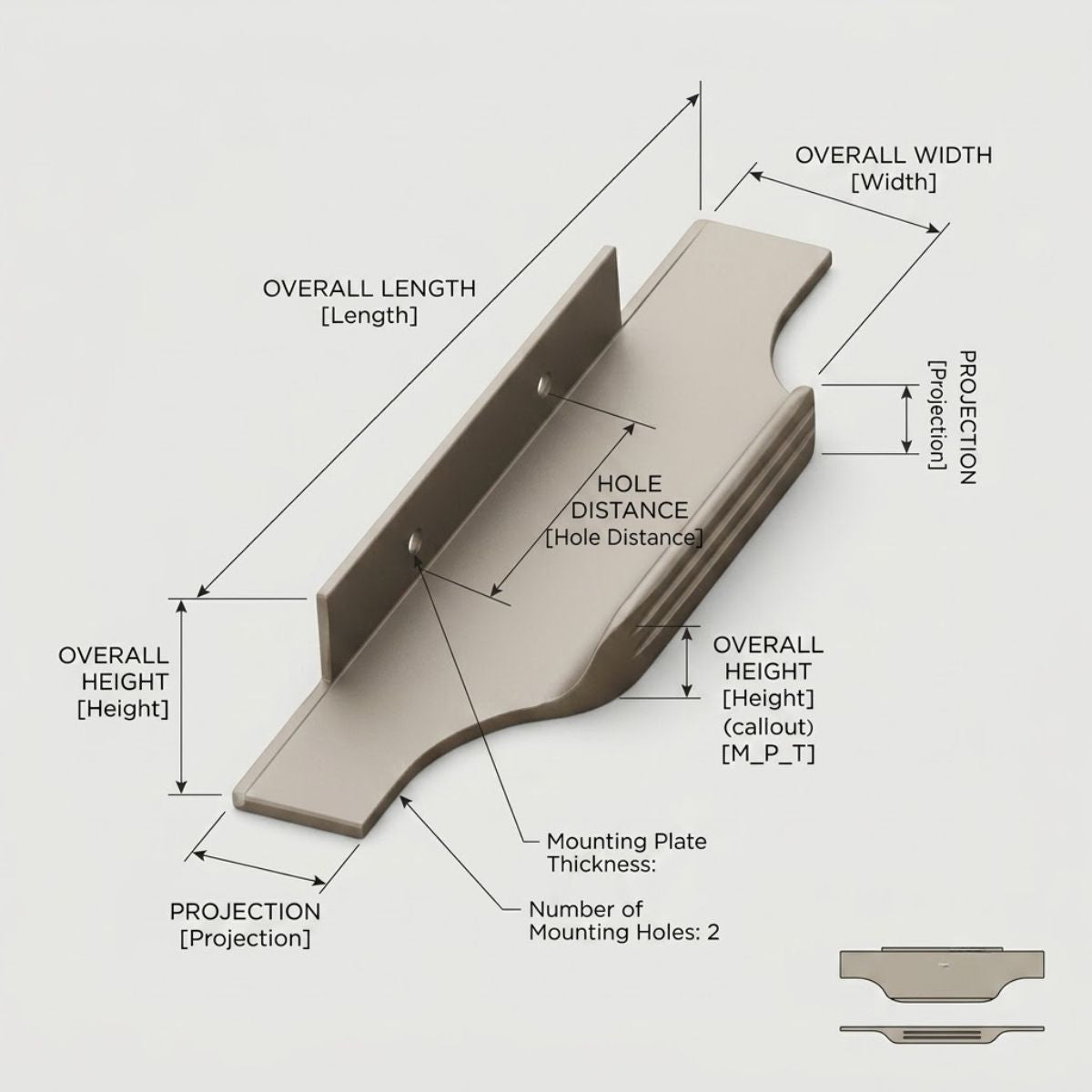 Elara Champagne Nickel Cabinet Pull - 160mm Profile Handle