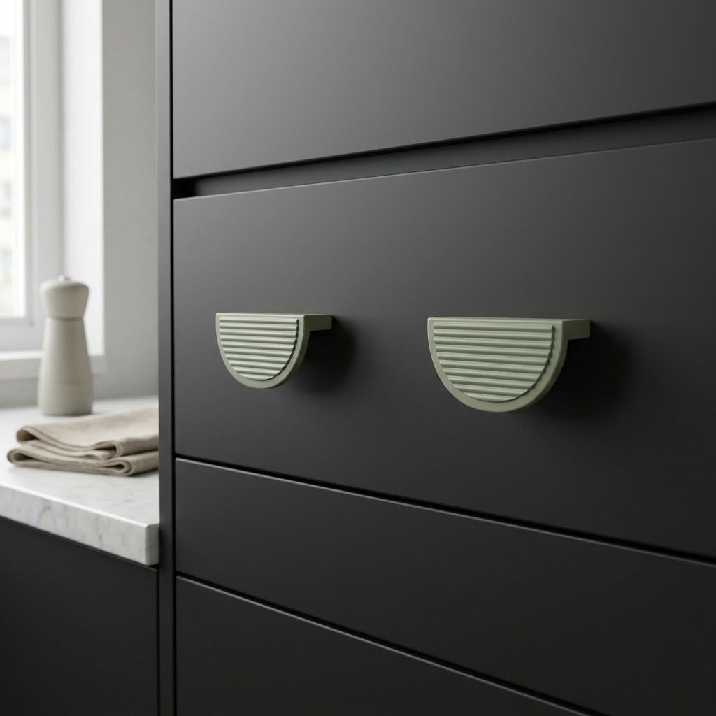 Premium Fluted Half-Moon Cabinet Pull – Matte Sage Green (96mm)