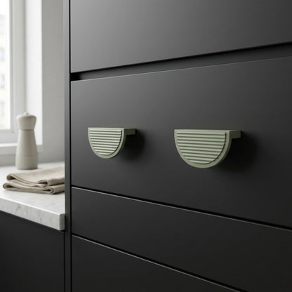 Premium Fluted Half-Moon Cabinet Pull – Matte Sage Green (96mm)