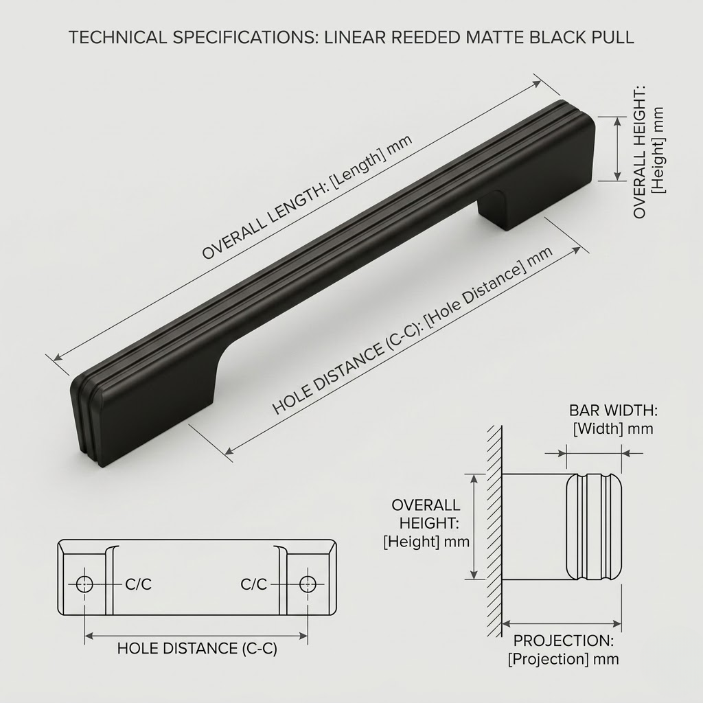 Aura Premium Fluted Linear Pull Handle – Matte Deep Black (320mm)