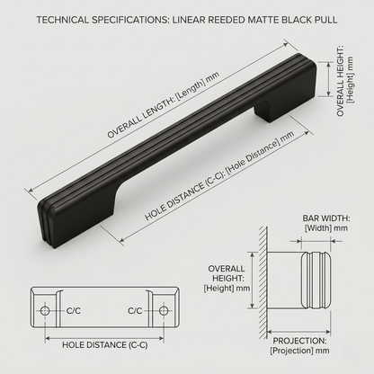 Aura Premium Fluted Linear Pull Handle – Matte Deep Black (320mm)