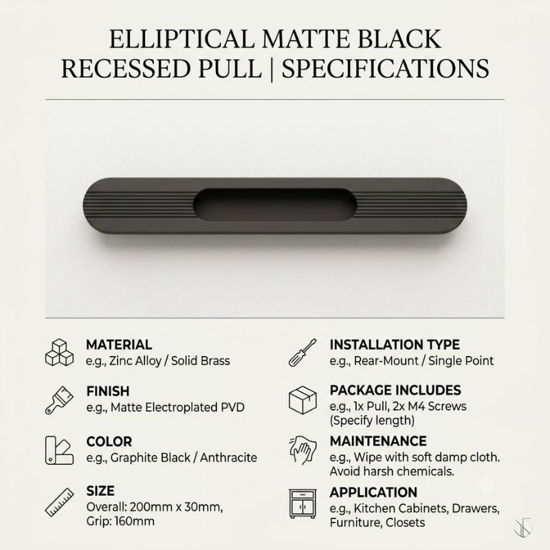 Fluted Ellipse Recessed Pull Handle - Matte Dark Charcoal