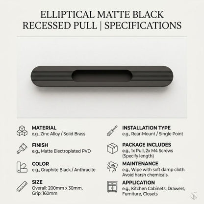 Fluted Ellipse Recessed Pull Handle - Matte Dark Charcoal