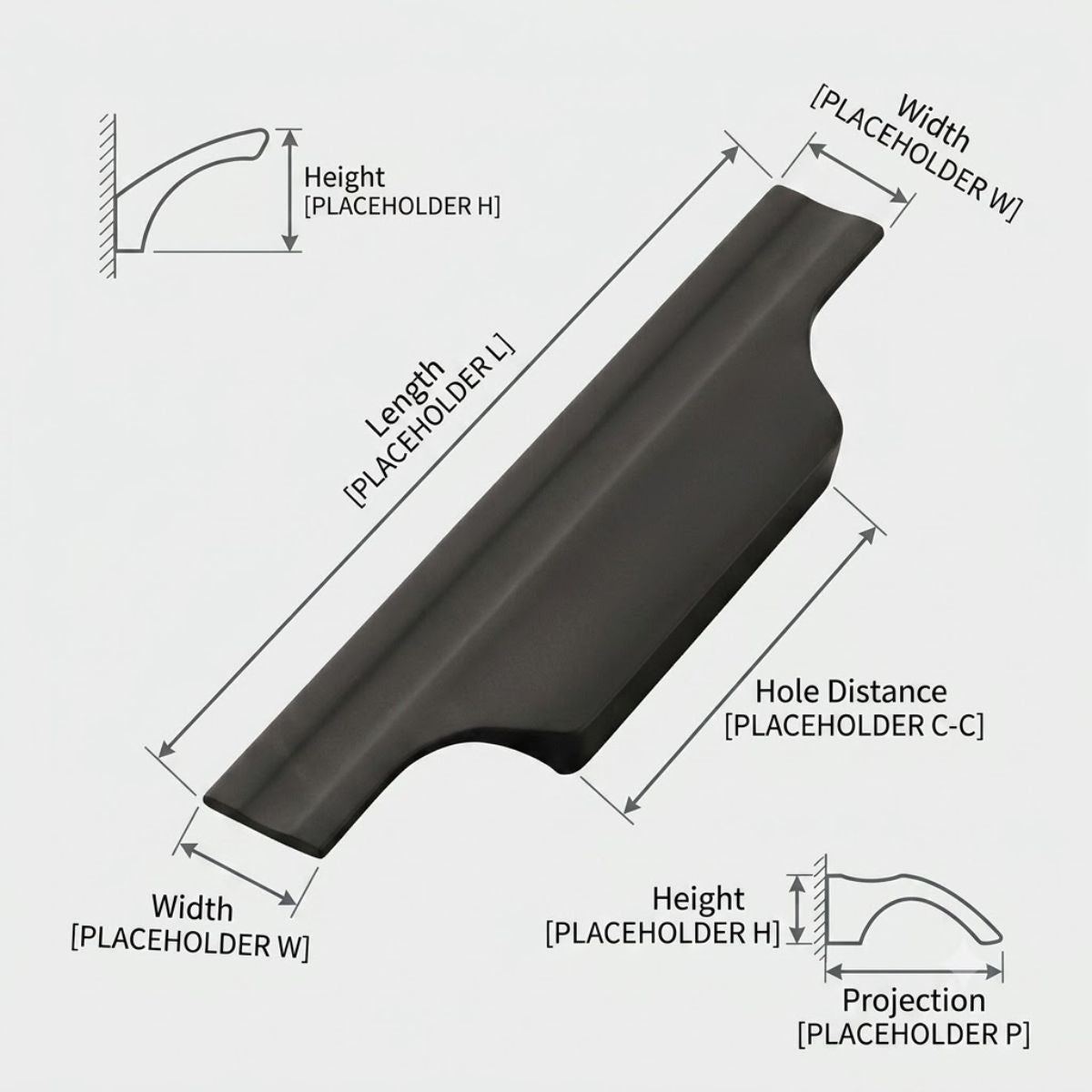Matte Black Profile Edge Pull - Modern Aluminium Cabinet Handle