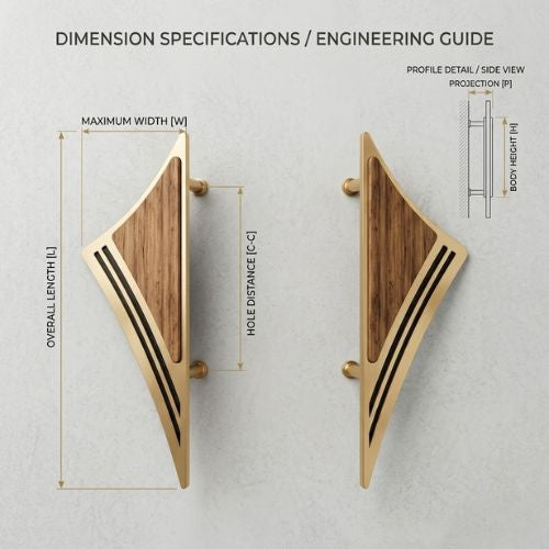 Premium Geometric Brass & Walnut Wood Double Door Pull Set (300mm)