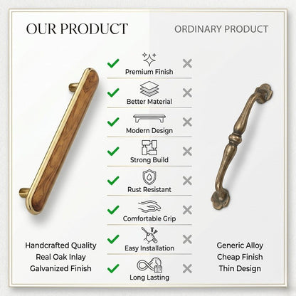 Aria Collection Premium Walnut Wood Inlay Pull – Satin Gold (224mm)