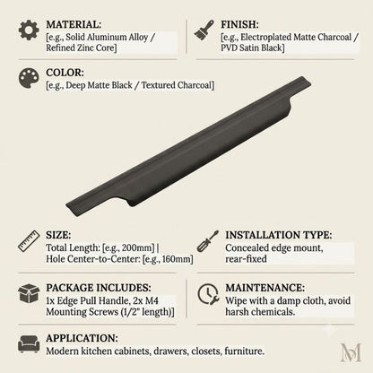 Geometric Profile Pull Handle - Matte Black Solid Brass