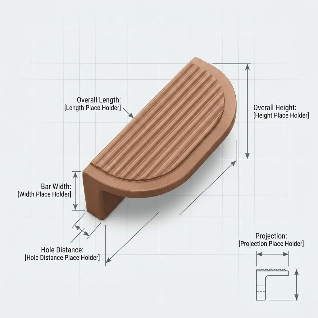 Premium Reeded Half-Moon Cabinet Pull – Warm Coppery-Brass (128mm)