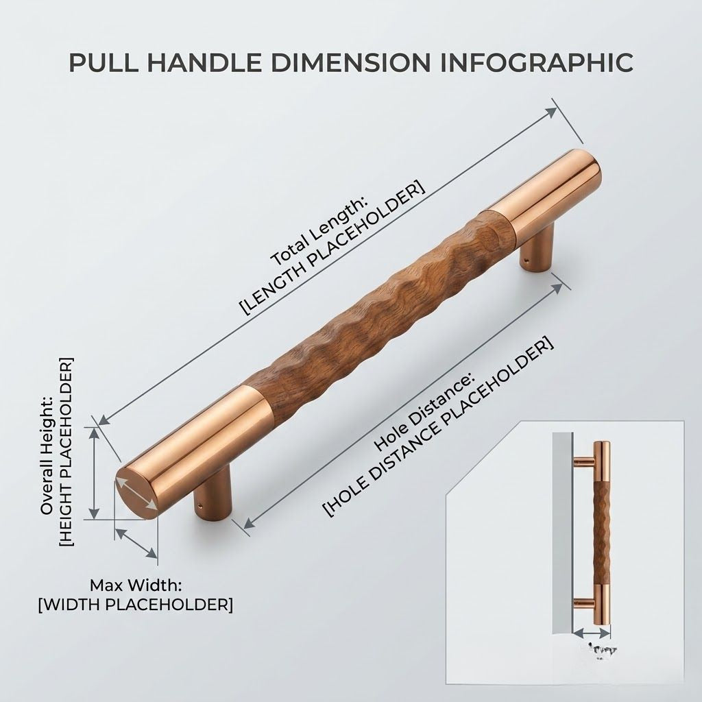Aethelred Carved Collection Cabinet Bar Pull – Rose Gold & Textured Wood (Size)