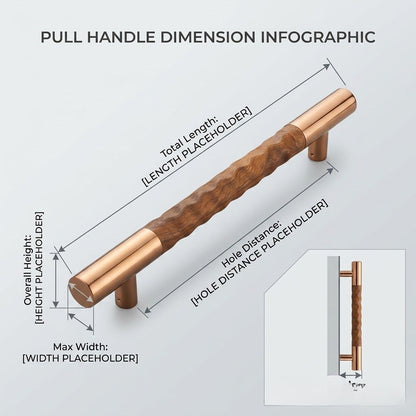 Aethelred Carved Collection Cabinet Bar Pull – Rose Gold & Textured Wood (Size)