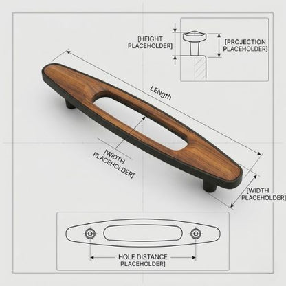 AH Modern Oval Walnut Wood Inlay Cabinet Handle – Matte Black (160mm CC)