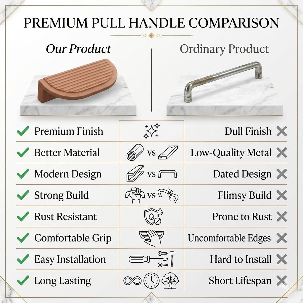 Premium Reeded Half-Moon Cabinet Pull – Warm Coppery-Brass (128mm)