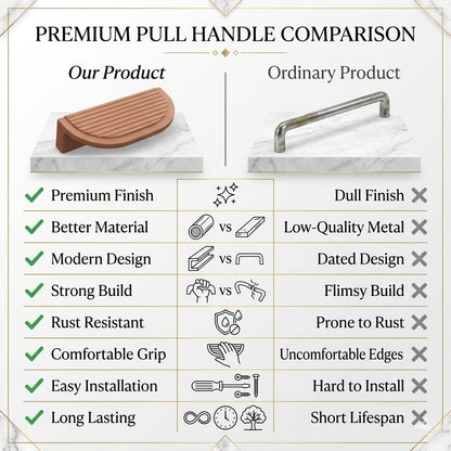 Premium Reeded Half-Moon Cabinet Pull – Warm Coppery-Brass (128mm)
