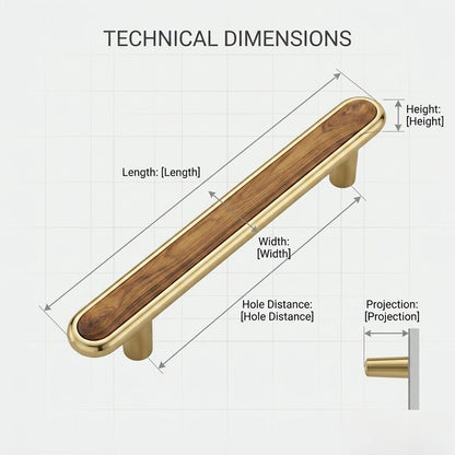 Aria Collection Premium Walnut Wood Inlay Pull – Satin Gold (224mm)