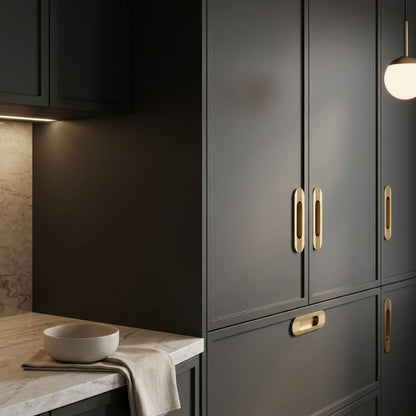 Fluted Recessed Gold Pull Handle - Solid Brass Hardware