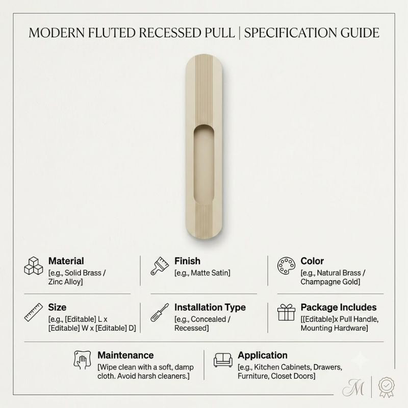 Louvre Fluted Oblong Recessed Pull Handle - Matte Ivory Cream
