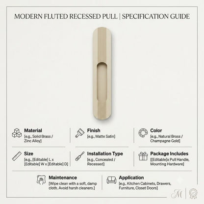 Louvre Fluted Oblong Recessed Pull Handle - Matte Ivory Cream