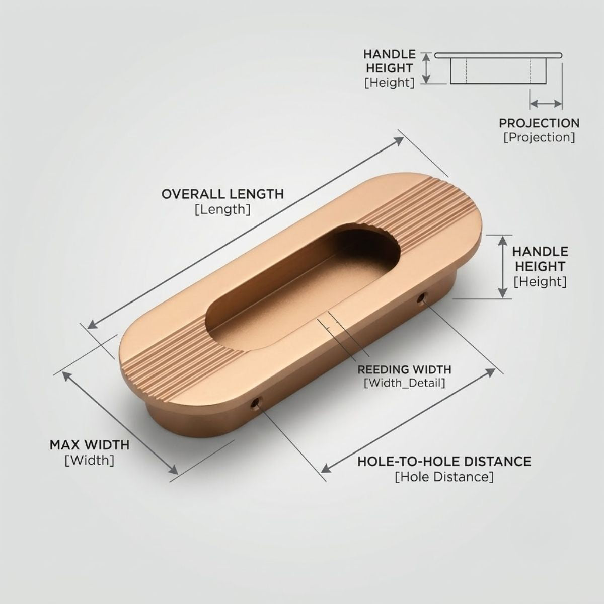 Fluted Recessed Gold Pull Handle - Solid Brass Hardware