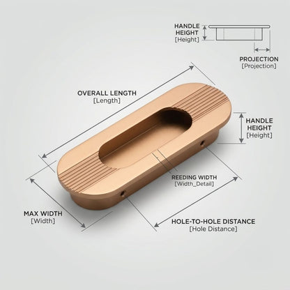 Fluted Recessed Gold Pull Handle - Solid Brass Hardware